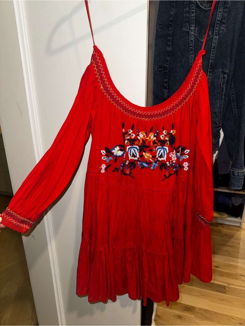 Free People Red Embroidered Boho Dress